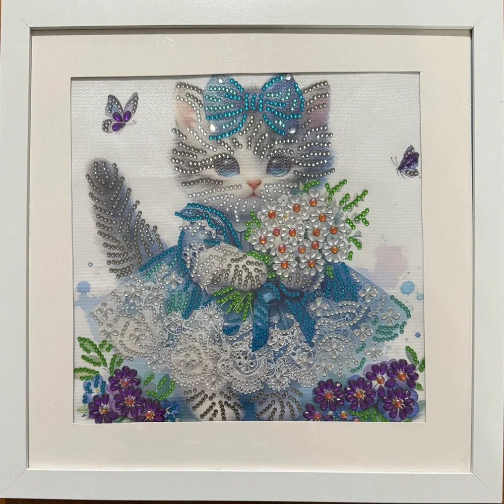 Decorative Cat Art with Blue Accents